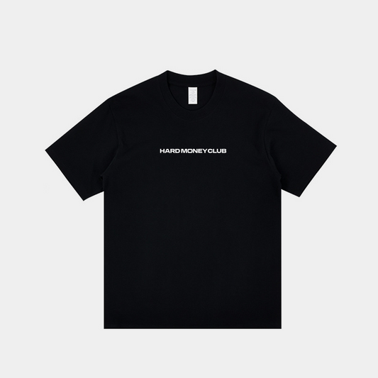 HMC Essential bitcoin t-shirt, black, front view in heavyweight cotton.