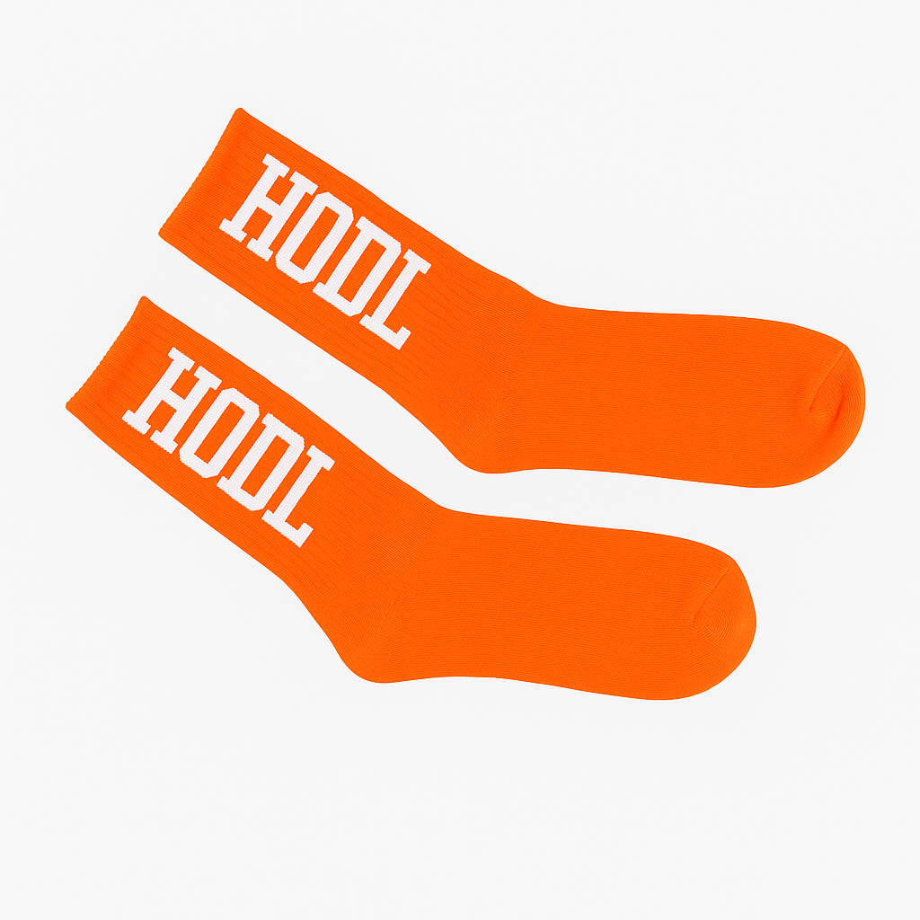 HODL bitcoin crew socks, orange