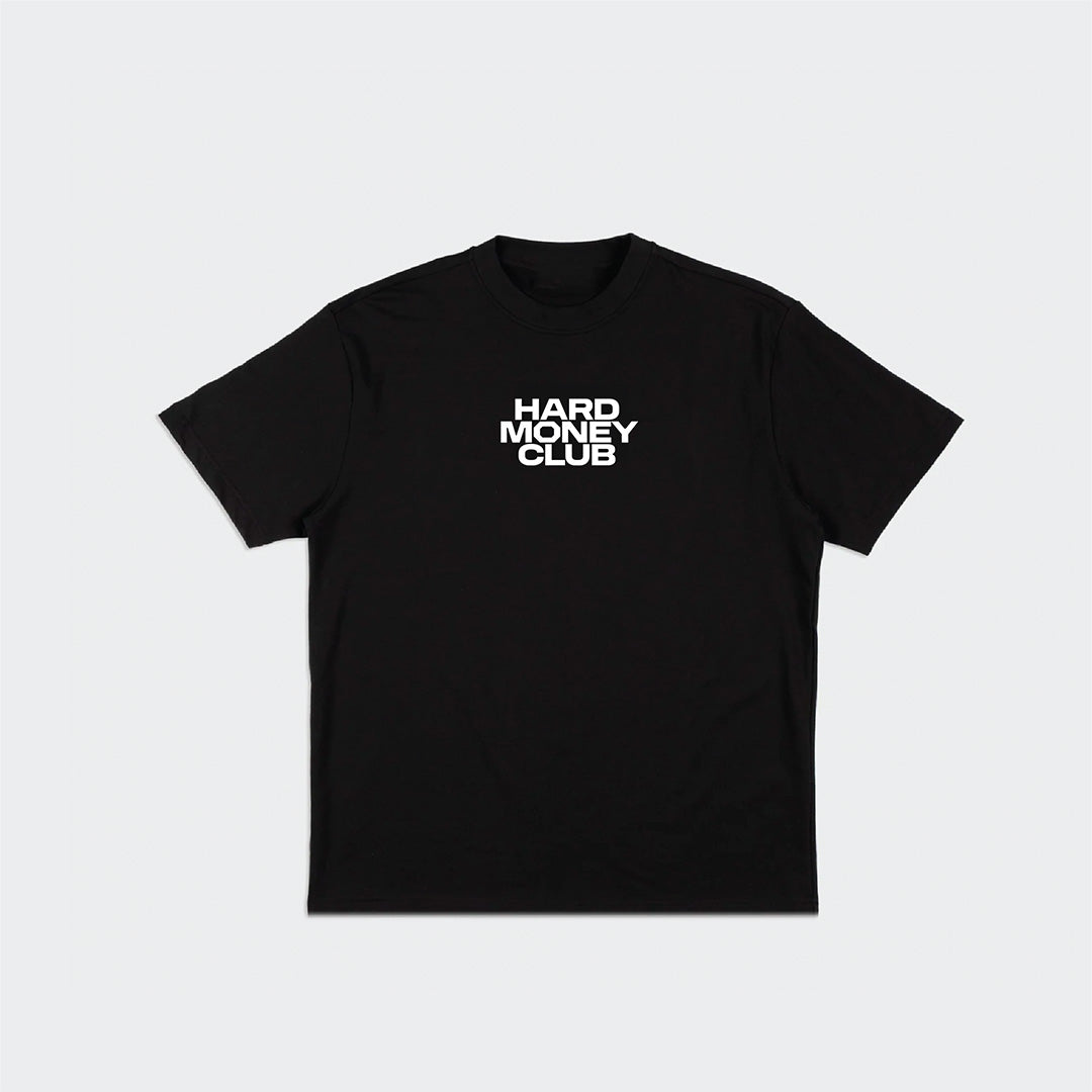 HMC HODL bitcoin t-shirt, black, front view in heavyweight cotton.