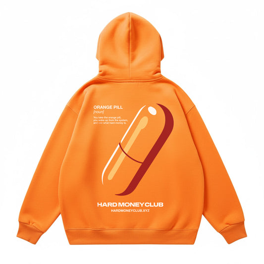 hmc orange pill bitcoin hoodie back view