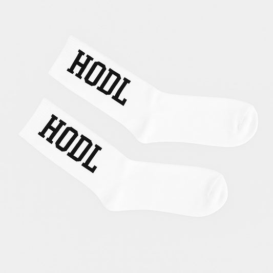 HODL bitcoin crew socks, white